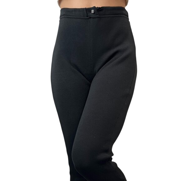 CHANEL Vintage 97P CC Mark Logo Leggings Pants #40 Black [106474] - Picture 1 of 11